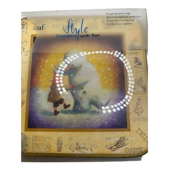 Christmas Style Coasters Set Of 6 - Cork backing Holiday Winter Tree Snowman - Picture 9 of 12